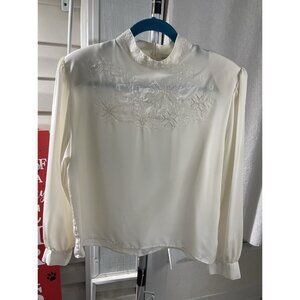 Vtg  Top Womens Large White Feminine Pearls Needlework Cottage 80’s